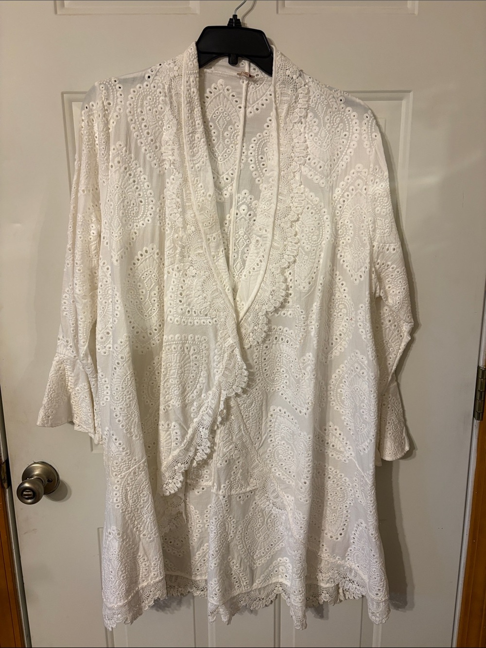 Reba White Eyelet Lace Open Front Sweater